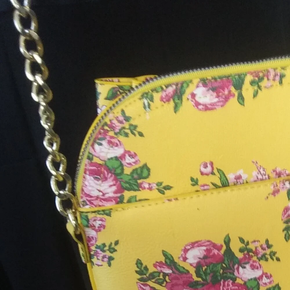 Betsy Johnson Yellow pinks Floral  Bow Dome  Crossbody Shoulder Bag Satchel